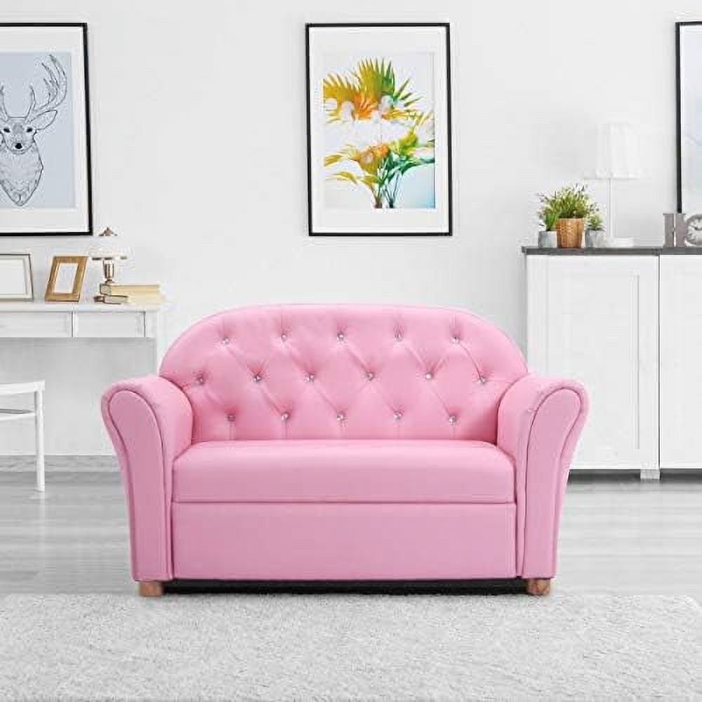 Pink PU Leather Sofa with Wood Construction K623