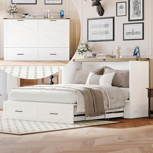White Queen Murphy Cabinet Bed with Charging Station Z60262