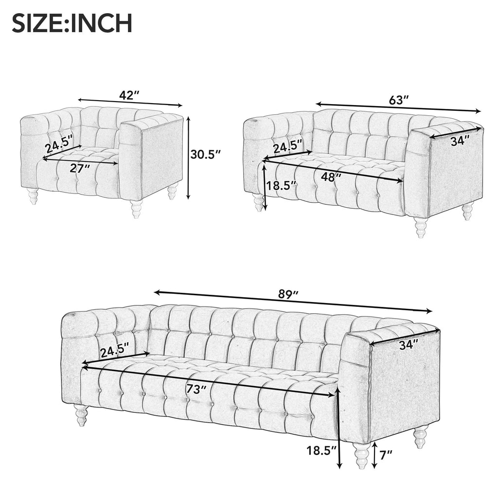 90" Blue Tufted 3 Seater Sofa I86602