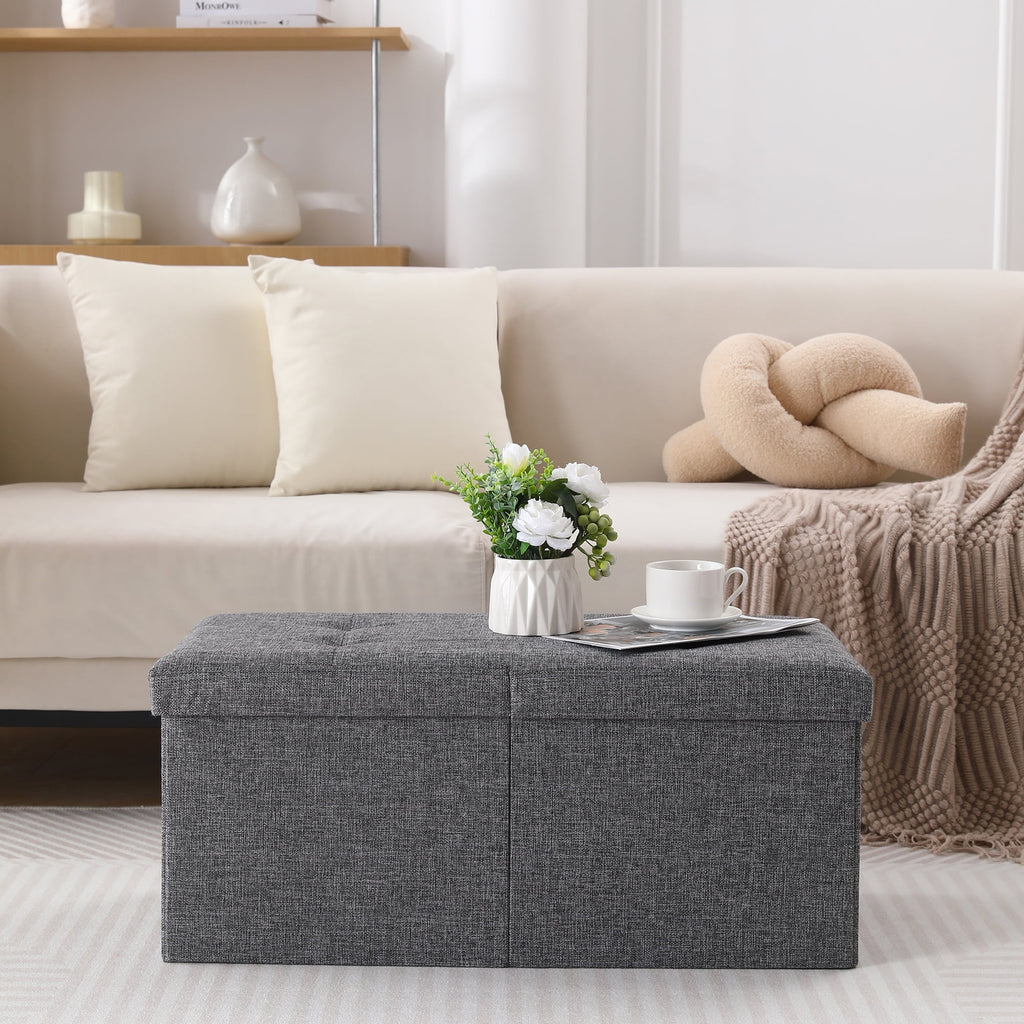 Linen Fabric Storage Ottoman Bench K354098