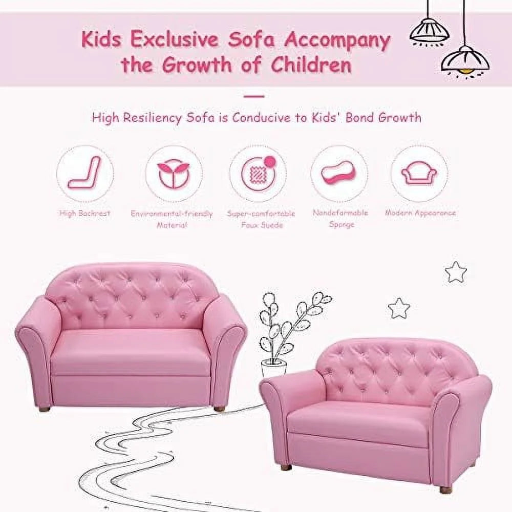 Pink PU Leather Sofa with Wood Construction K623