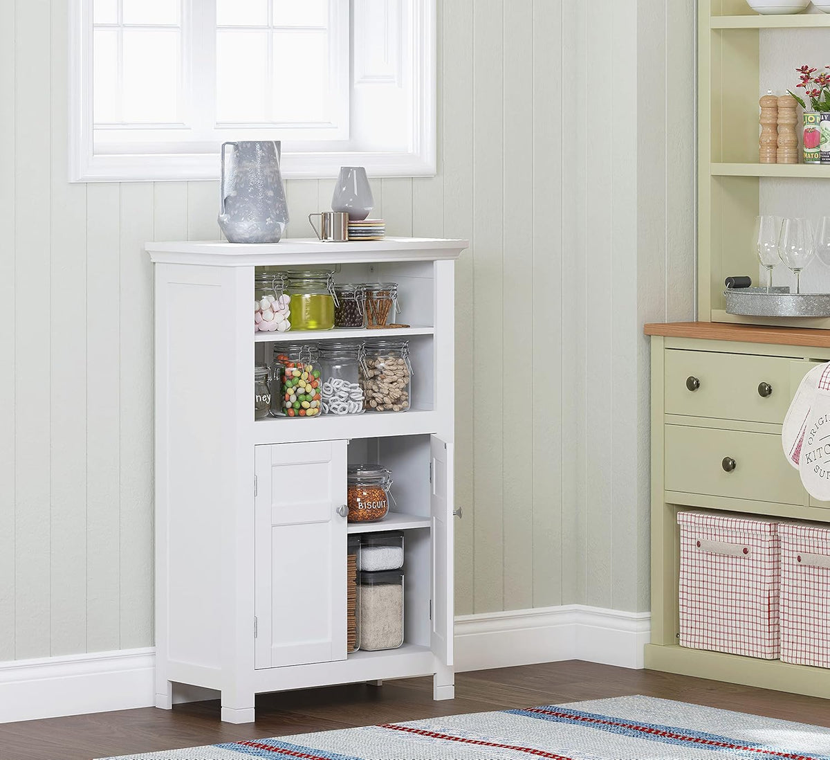 Freestanding Bathroom Cabinet with Doors and Adjustable Shelf, White Q220670