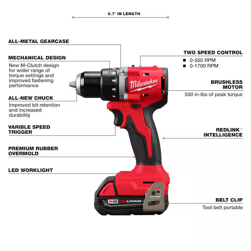 18-Volt Lithium-Ion Brushless Cordless Compact Drill/Impact Combo Kit (2-Tool) with Batteries, Charger and Bag I4371