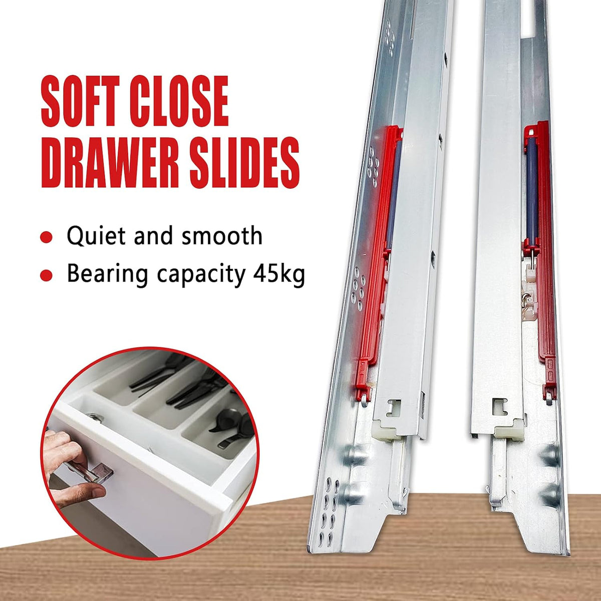 Soft Close Undermount Slide with Rear Bracket and Locking Device, 6 Pair P338