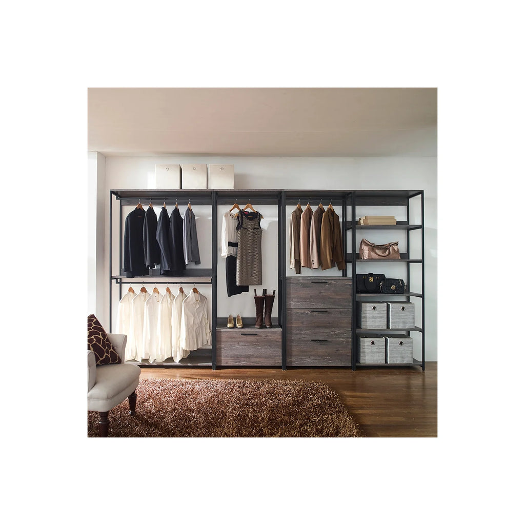 Rustic Gray Wood and Metal Walk-in Closet with 5 Shelves Y59844