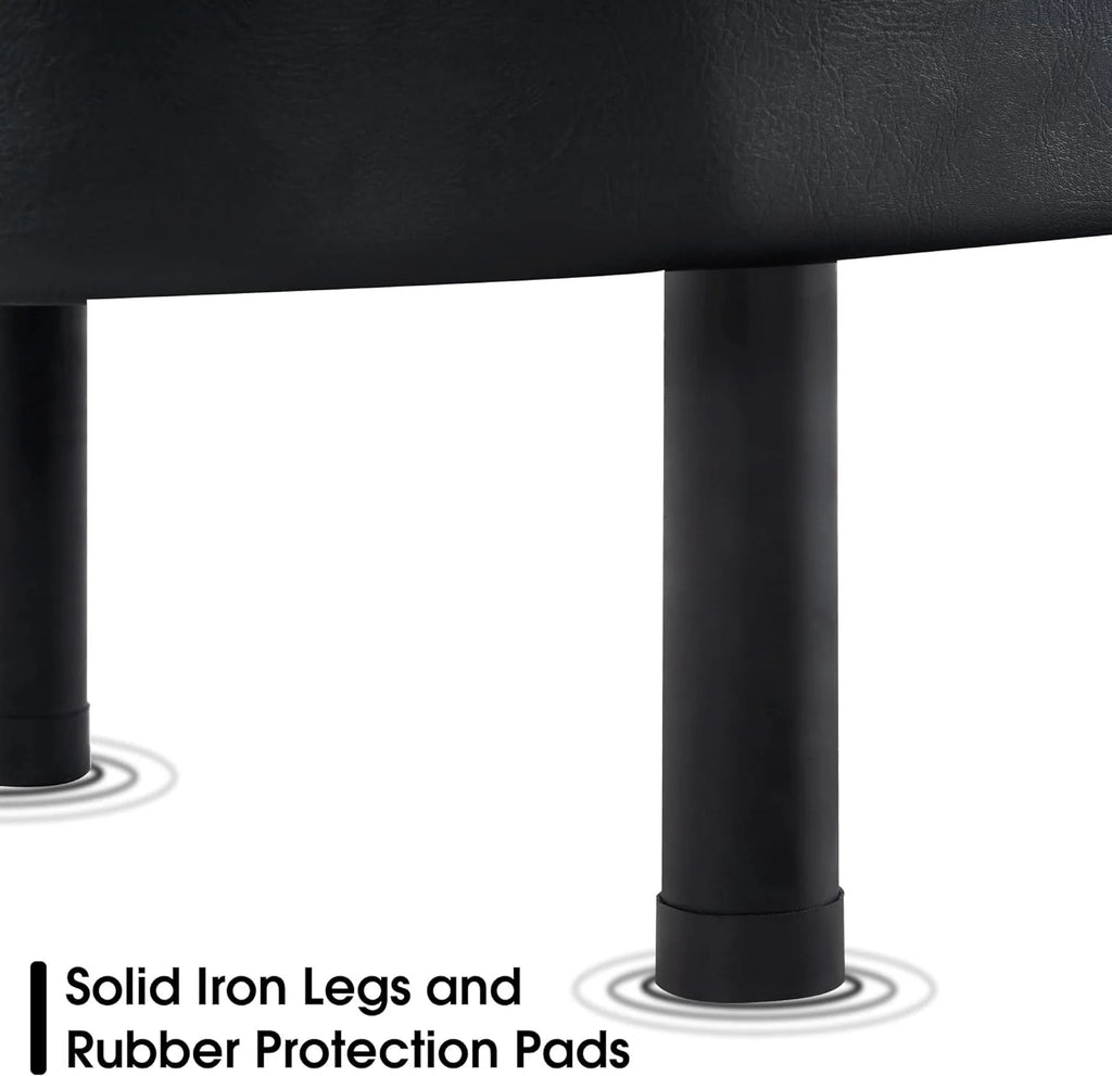 Black Leather Upholstered Bench with Backrest E338
