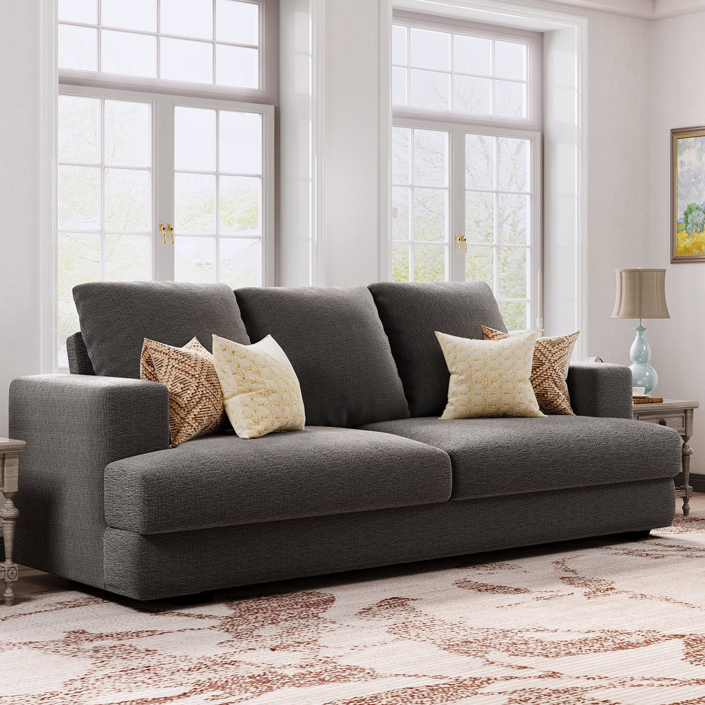 3 Seater Grey Chenille Sofa with Extra Deep Seat Y39005