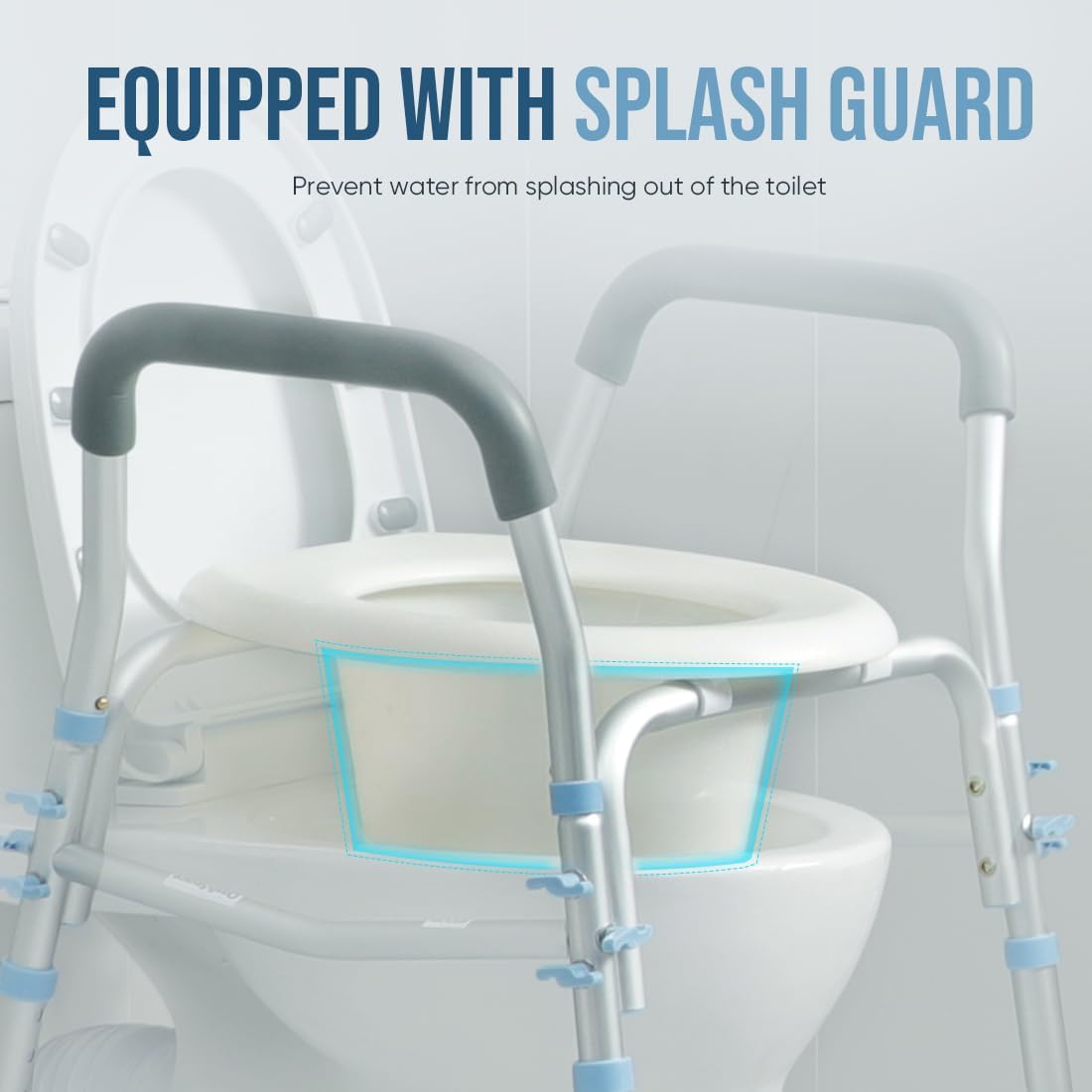 Stand Alone Raised Toilet Seat with Safety Frame, Height Adjustable Legs T4334