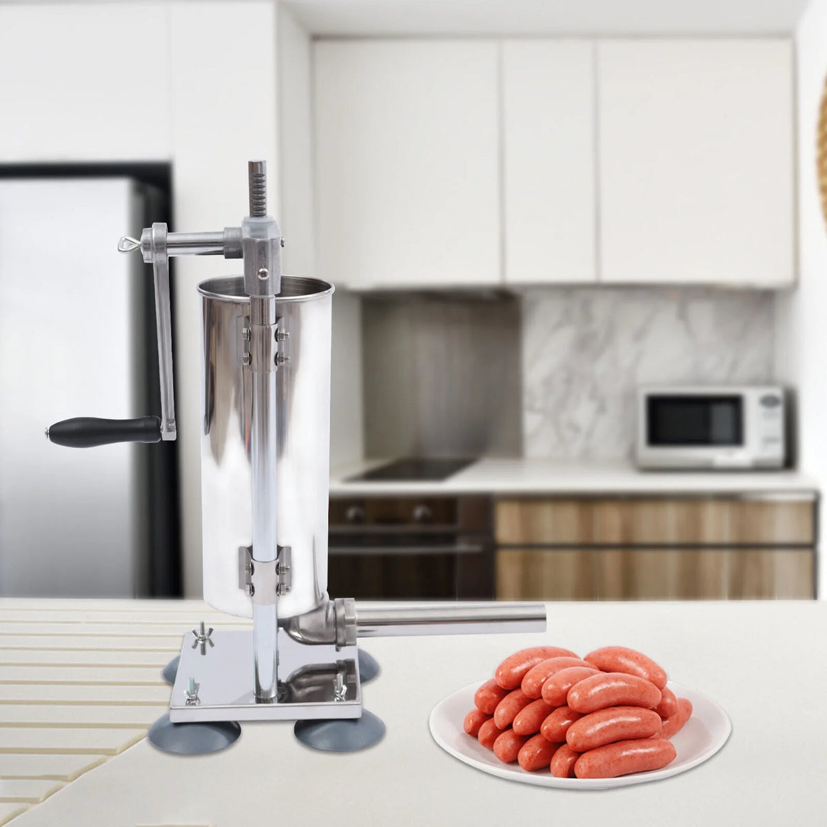 3L Manual Sausage Stuffer Stainless Steel Vertical Sausage Maker with 8 Tubes Z620934