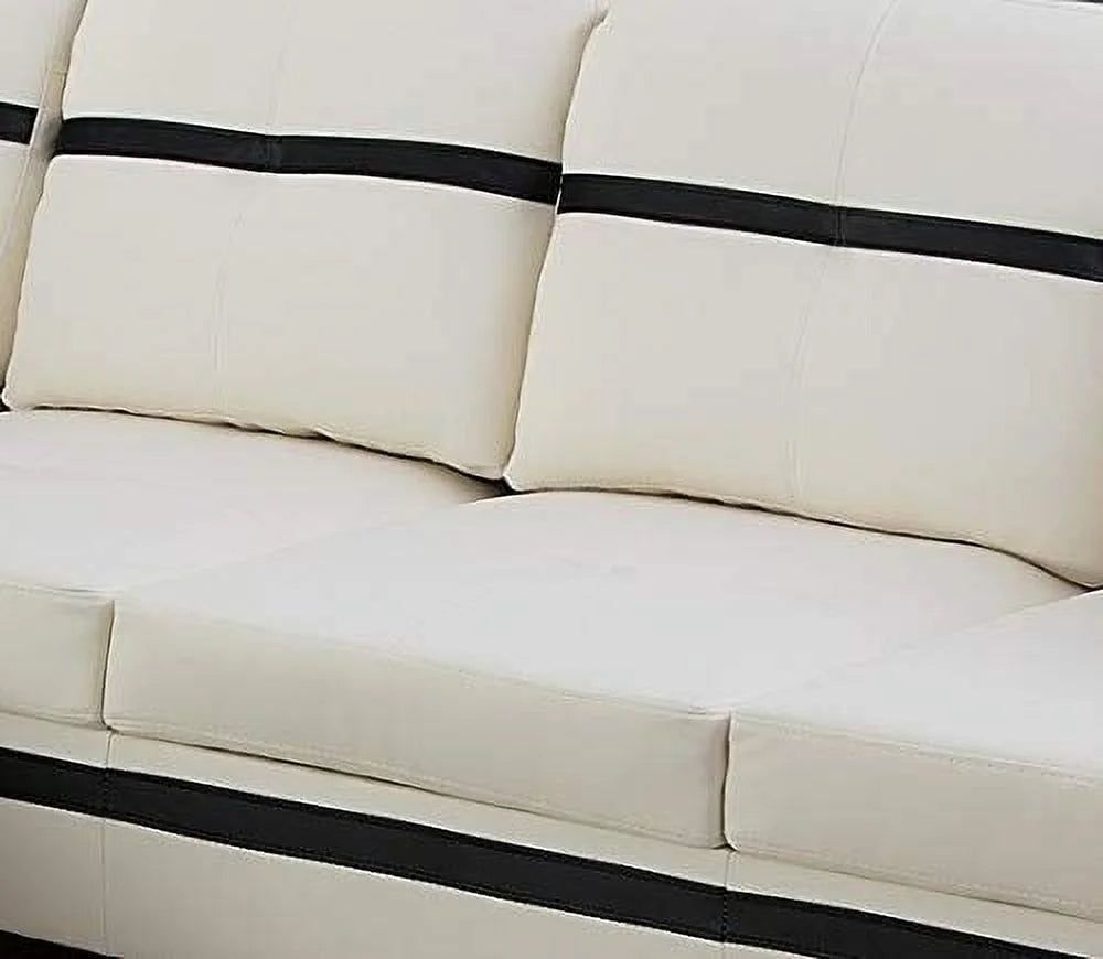 Cream White Black Stripe Left Hand Facing Sectional Sofa Set Z929