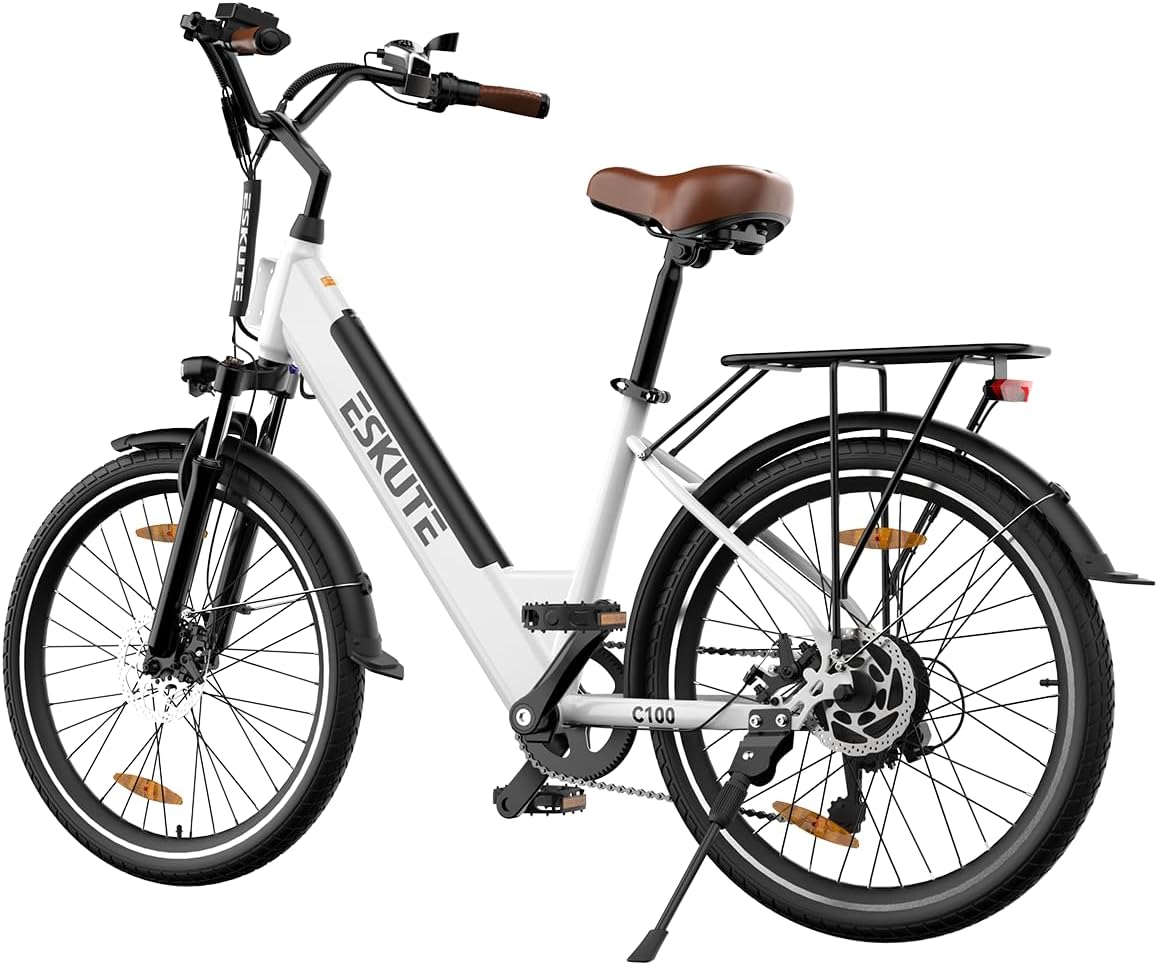 26" Step-Through Electric Bike, Top Speed 20MPH, Front Suspension, Mechanical Disc Brake F1653