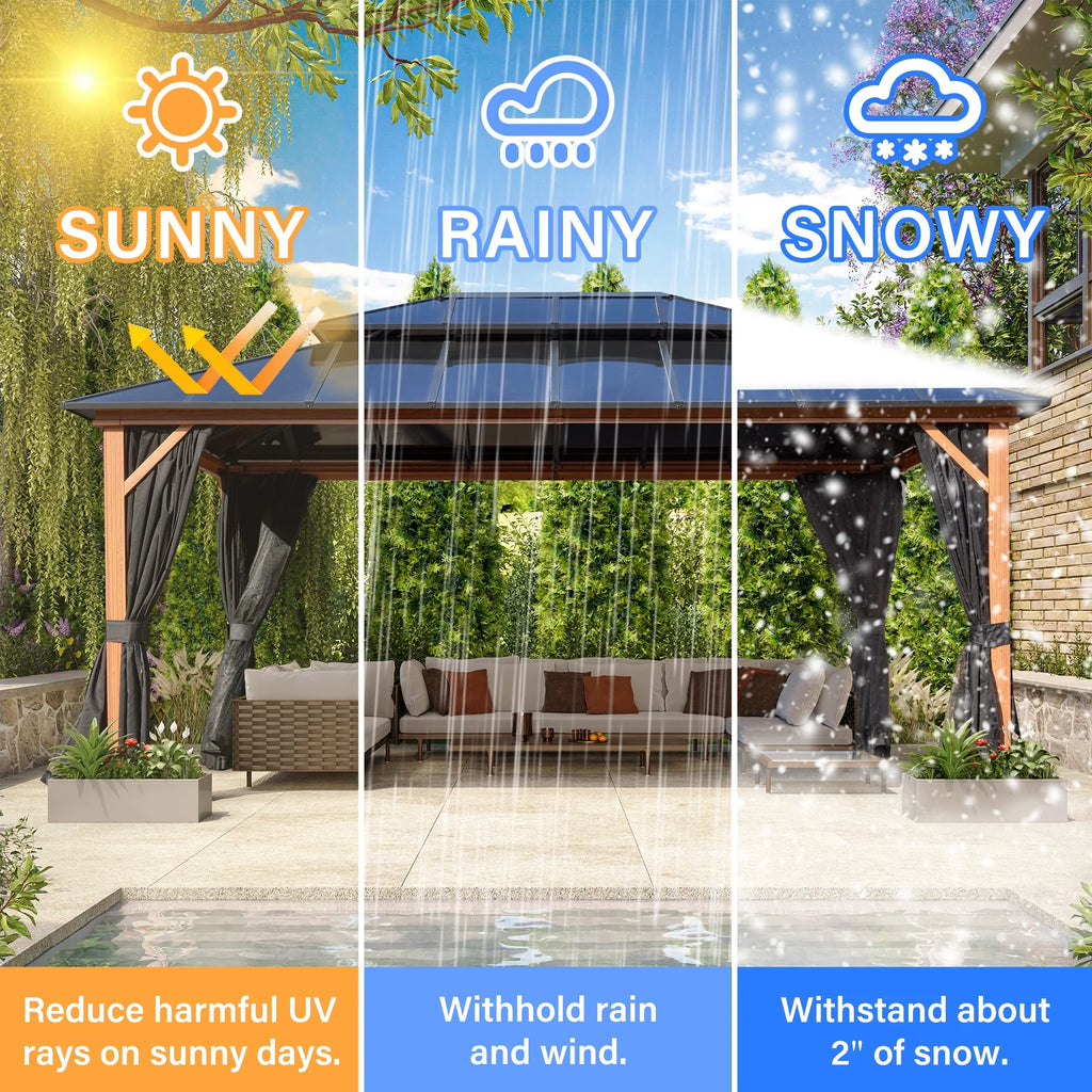 12'x 16' Hardtop Aluminum Gazebo with Double Polycarbonate Roof K255086