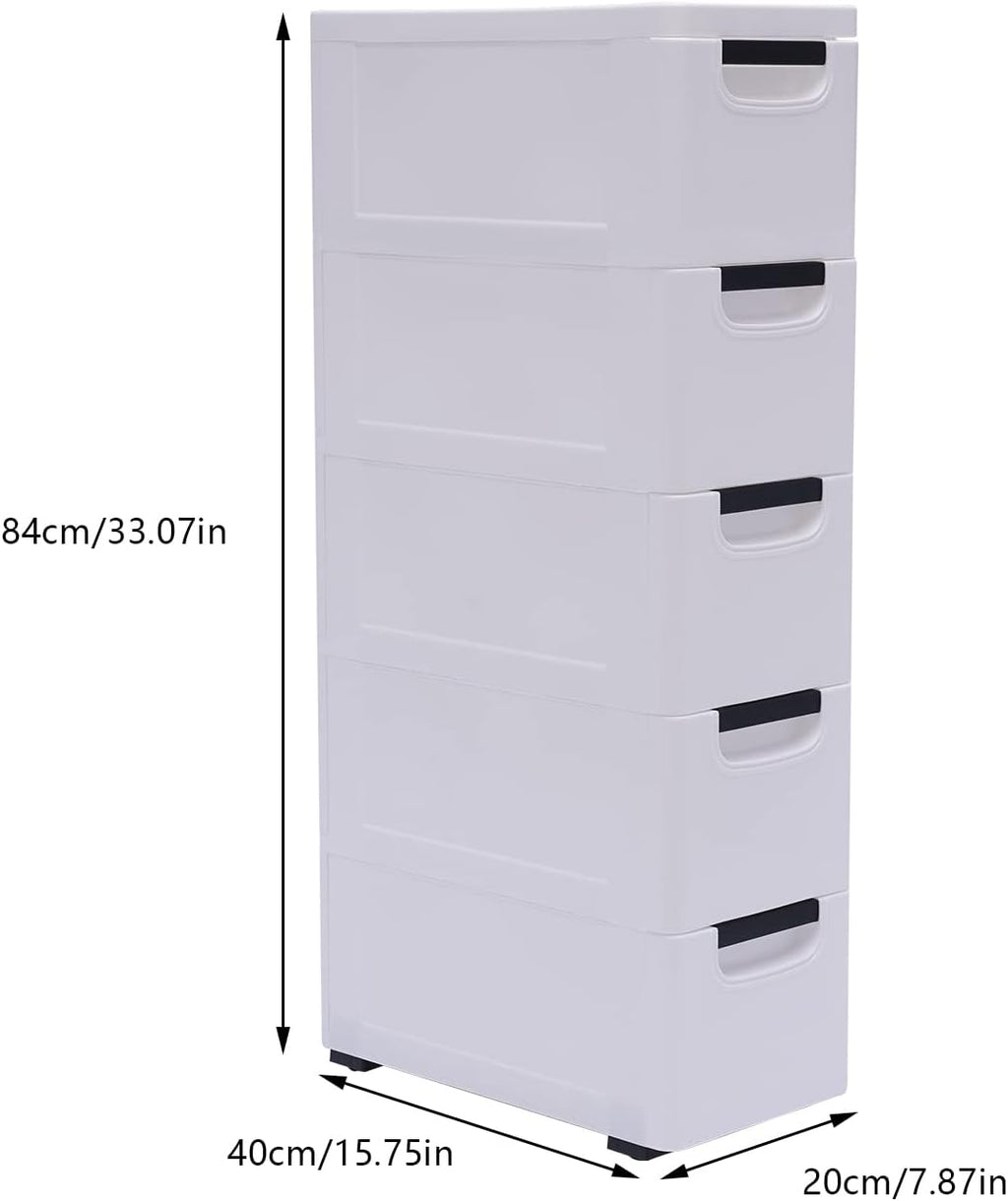 White 5 Drawer Plastic Storage Cabinet with Wheels I1290