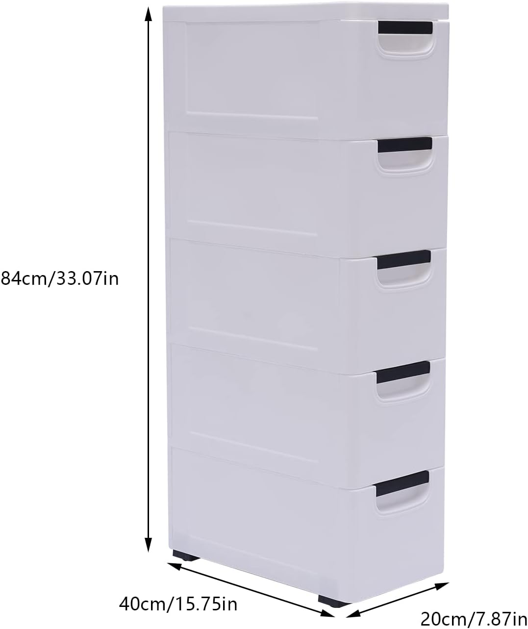 White 5 Drawer Plastic Storage Cabinet with Wheels I1290