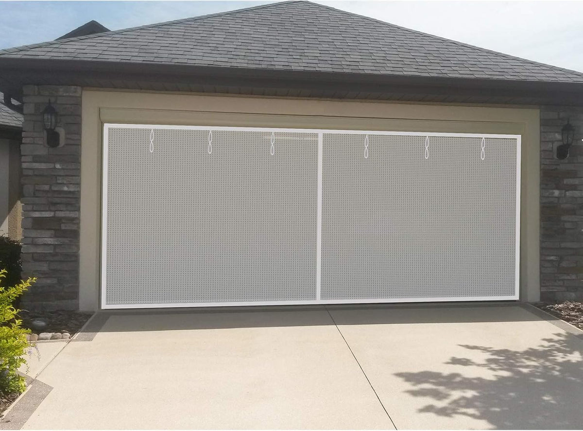 16x7Ft White Magnetic Closure Fiberglass Mesh Garage Screen Doors Pack of 2 P595651