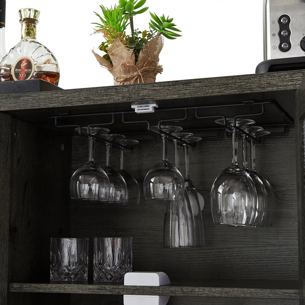 Dark Gray Wood Wine Cabinet with Storage X83837
