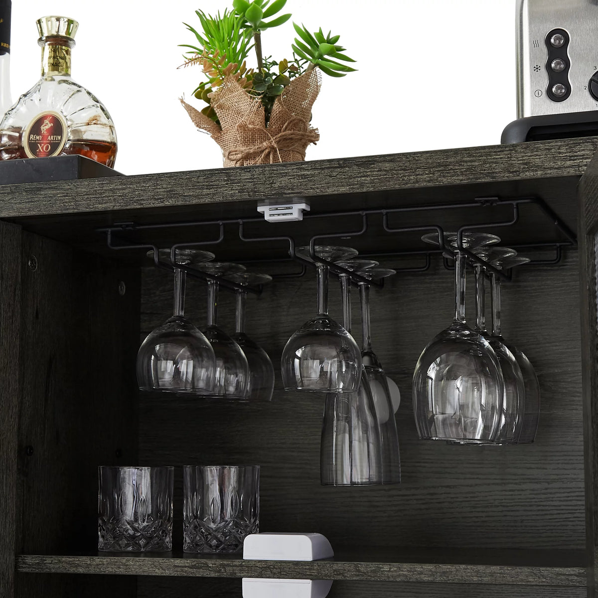 Dark Gray Wood Wine Cabinet with Storage X83837