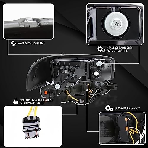 Compatible with 2000-2006 GMC Sierra Denali Black Smoke LED Tube Headlights + Sequential Bumper Lights S98819