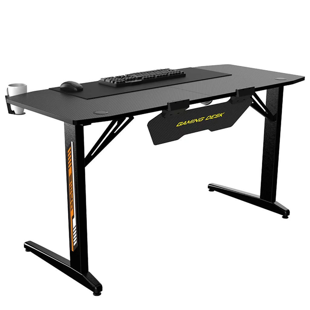 Black Ergonomic Gaming Desk with Headphone Holder, Cup Holder, Mouse Pad G805