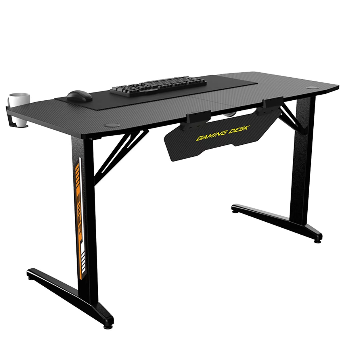 Black Ergonomic Gaming Desk with Headphone Holder, Cup Holder, Mouse Pad G805