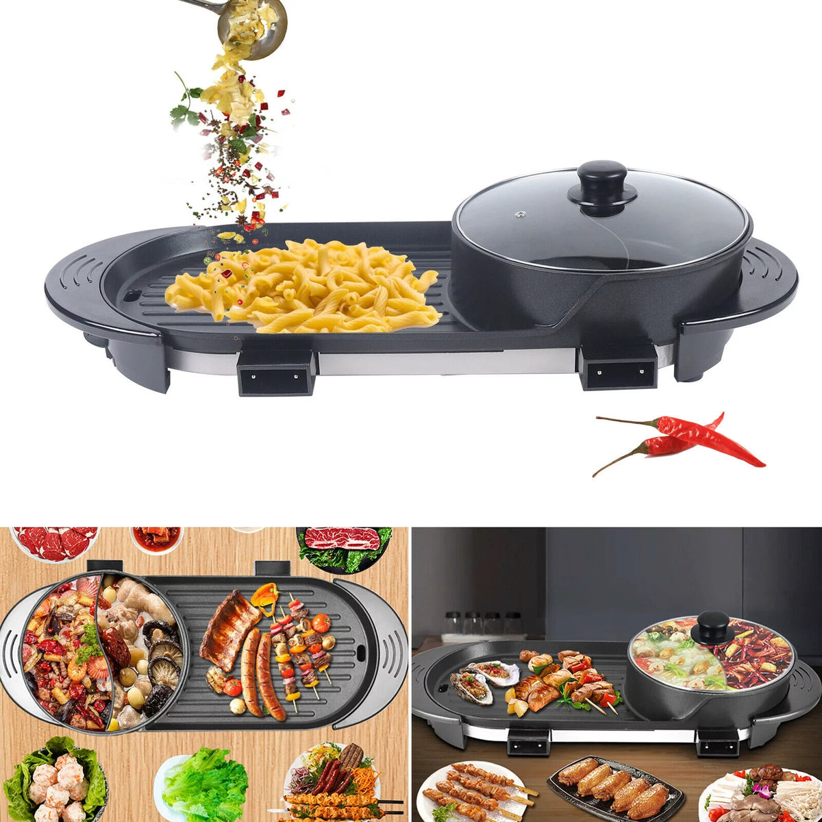 2 in 1 Electric Hot Pot Barbecue Grill Non-Stick Pan B778