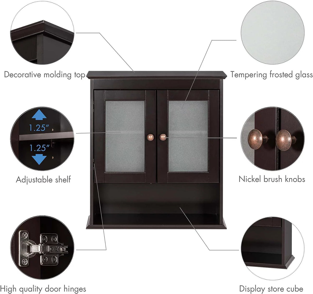 Espresso Wood Wall Cabinet with Glass Doors R584