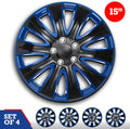 15 Inch Set of 4 Black and Blue Car Wheel Hubcaps W33742