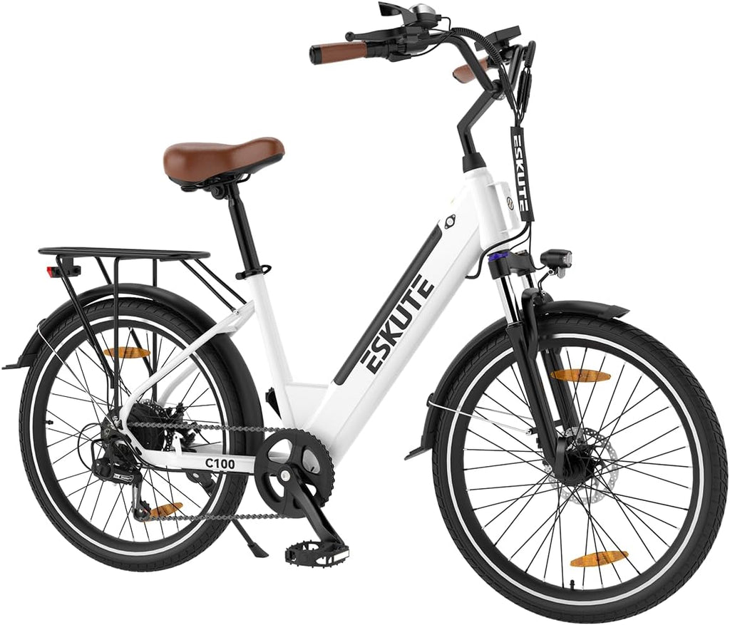 26" Step-Through Electric Bike, Top Speed 20MPH, Front Suspension, Mechanical Disc Brake F1653