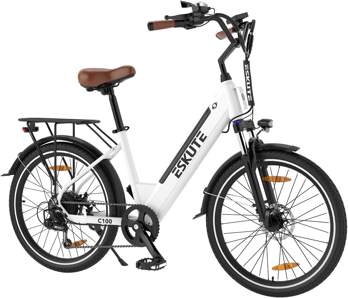 26" Step-Through Electric Bike, Top Speed 20MPH, Front Suspension, Mechanical Disc Brake F1653