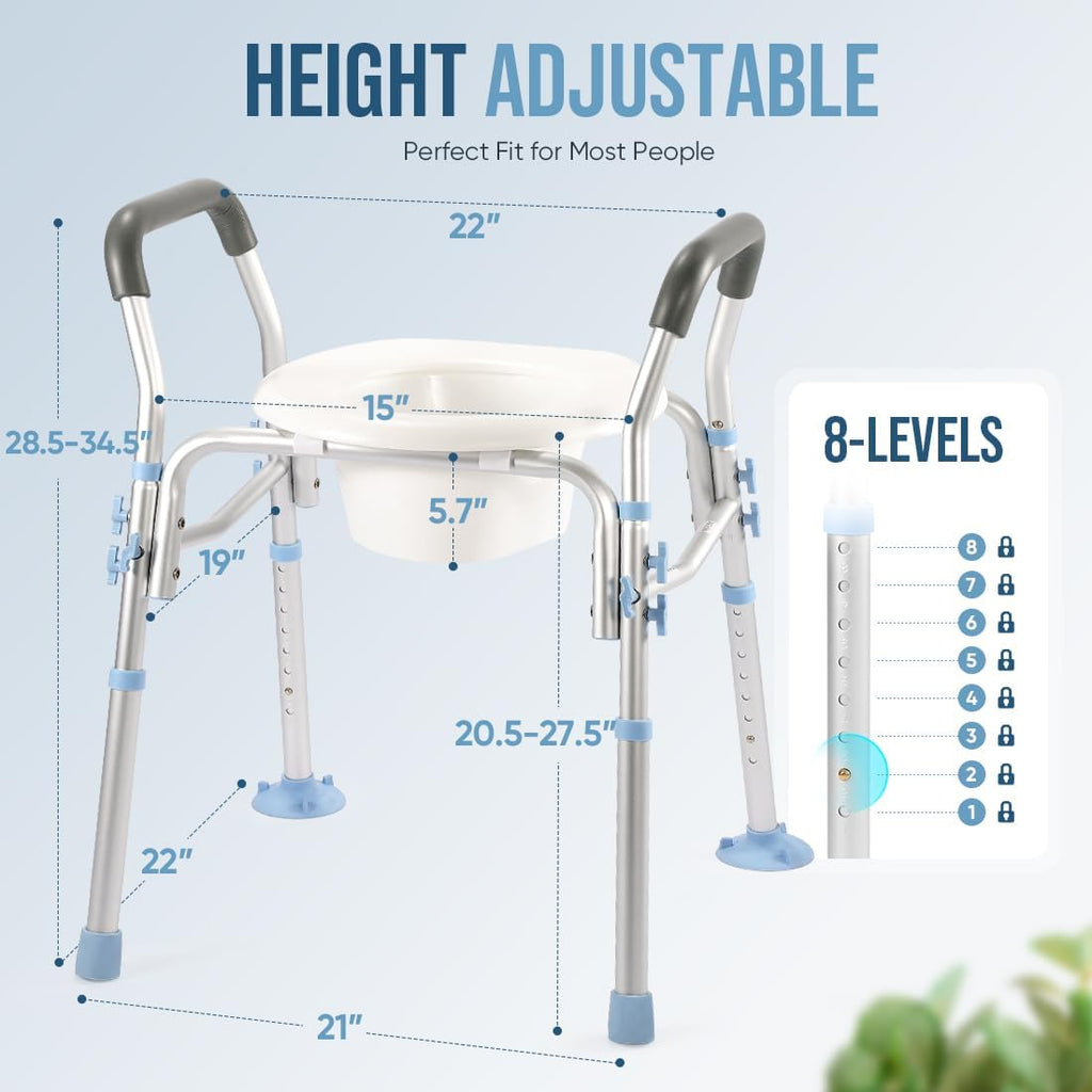 Stand Alone Raised Toilet Seat with Safety Frame, Height Adjustable Legs T4334
