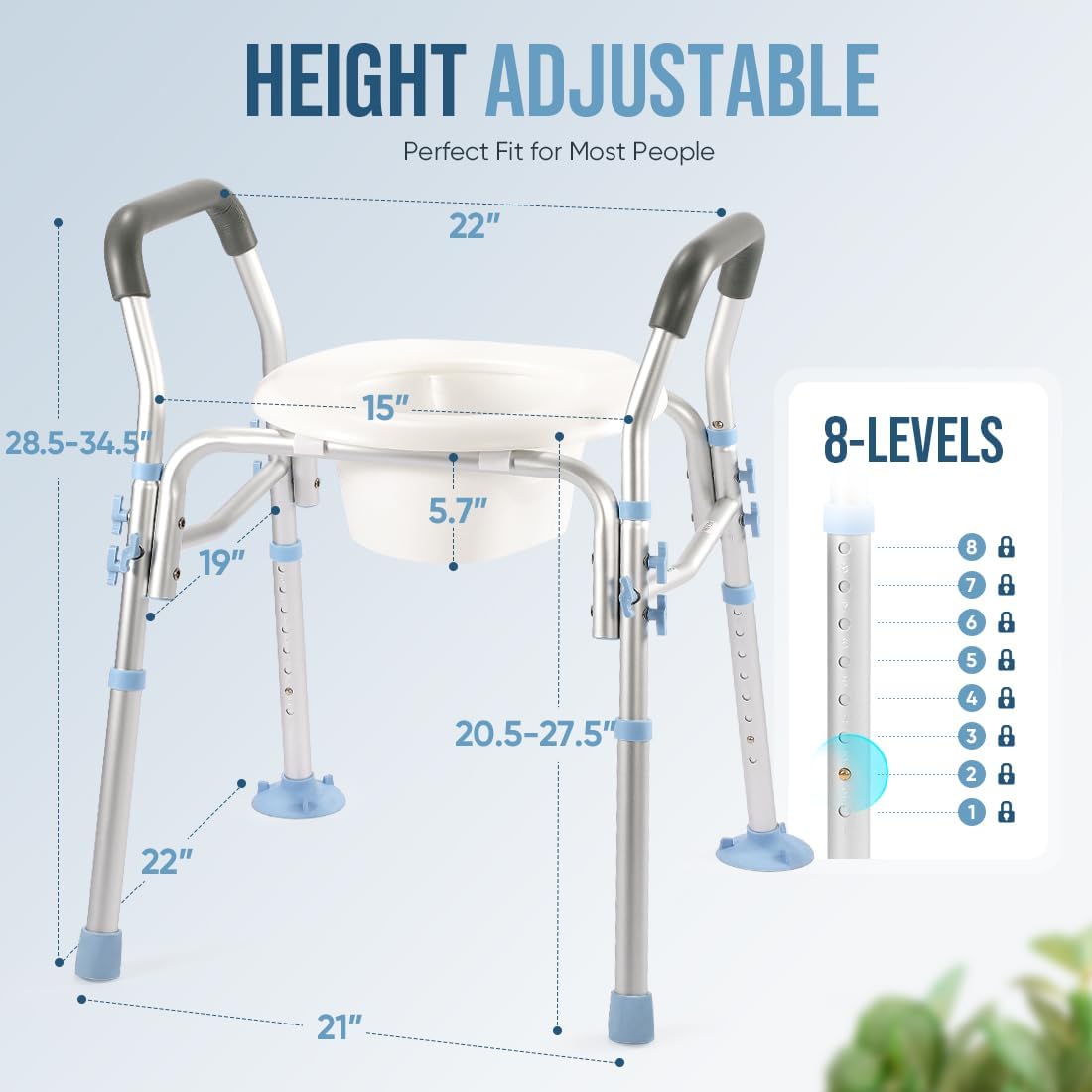 Stand Alone Raised Toilet Seat with Safety Frame, Height Adjustable Legs T4334