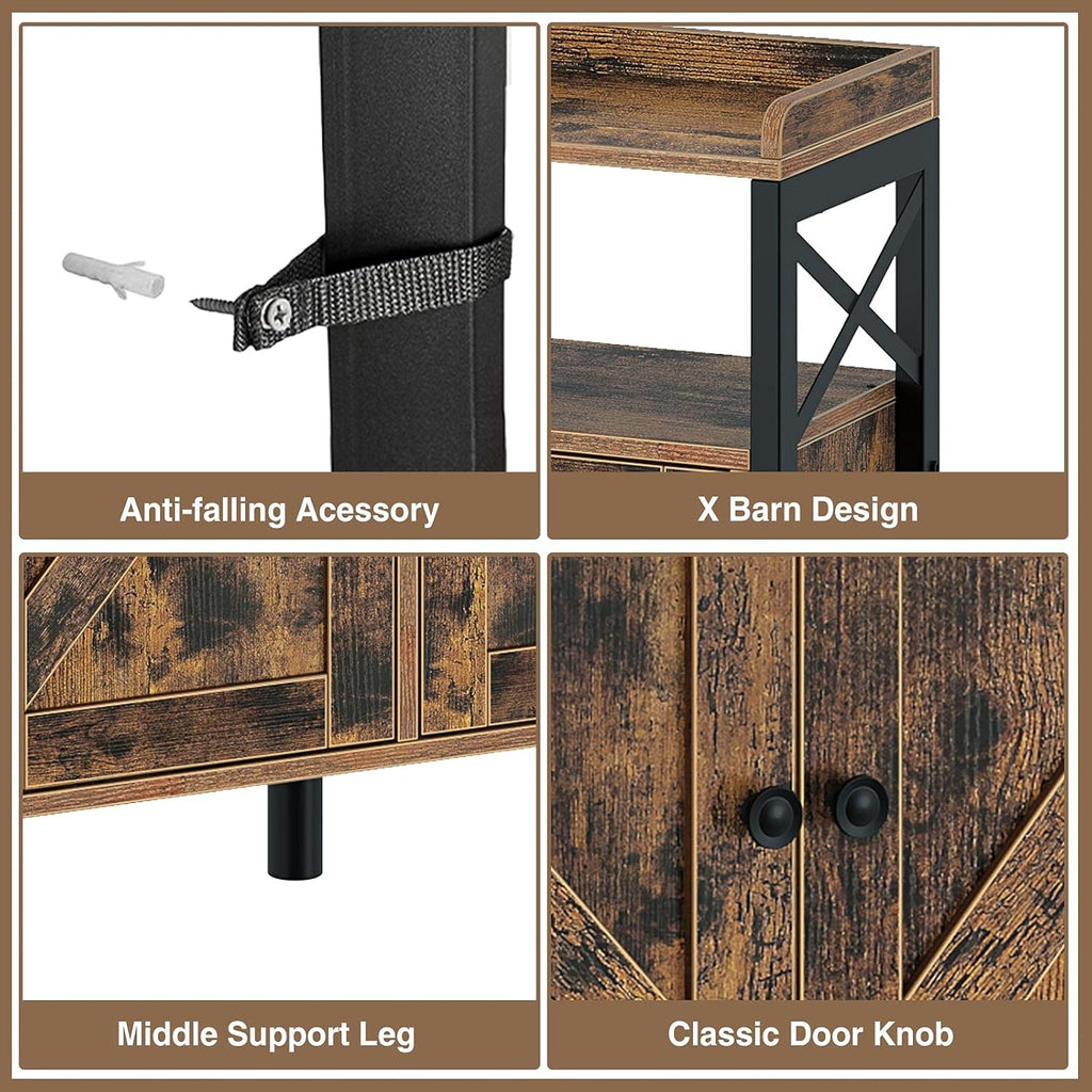 Rustic Brown 55Inch Console Table with Cabinet and Open Shelf L37146