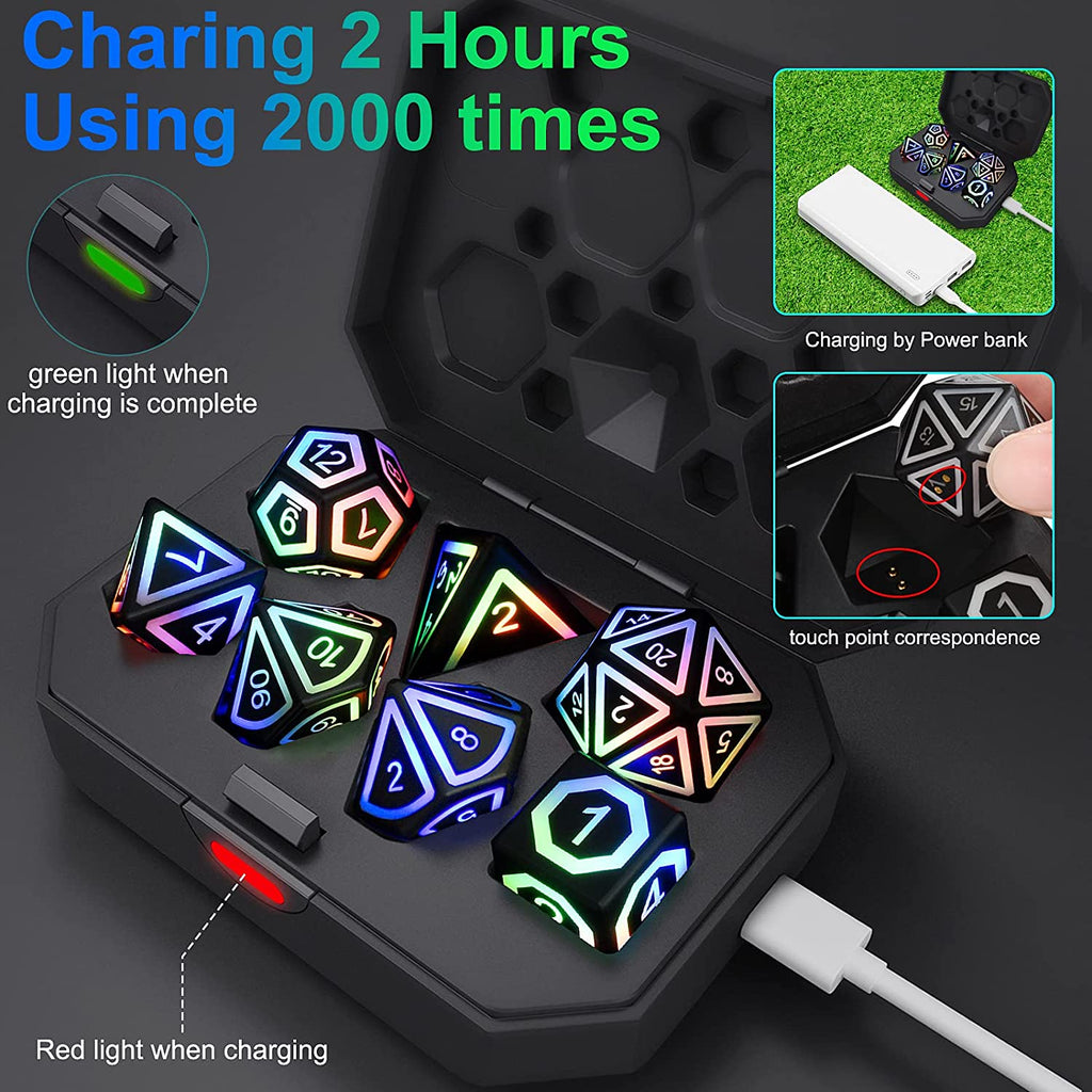 LED Glow Dice Set with Charging Case S21262