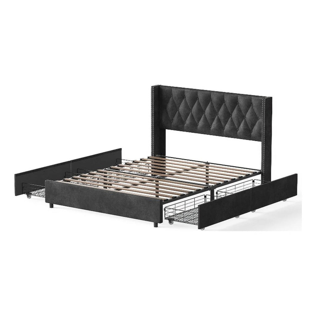 Velvet 4-Drawer Full Size Platform Bed in Black Q9862
