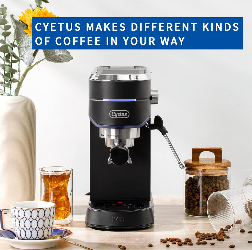 Black Espresso Machine with Milk Steam Frother Wand P492