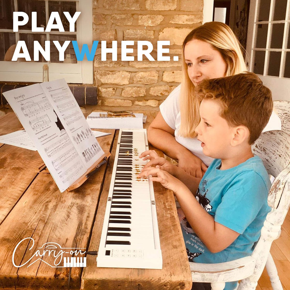 White Portable 88 Key Digital Piano Keyboard with Rechargeable Battery J972590
