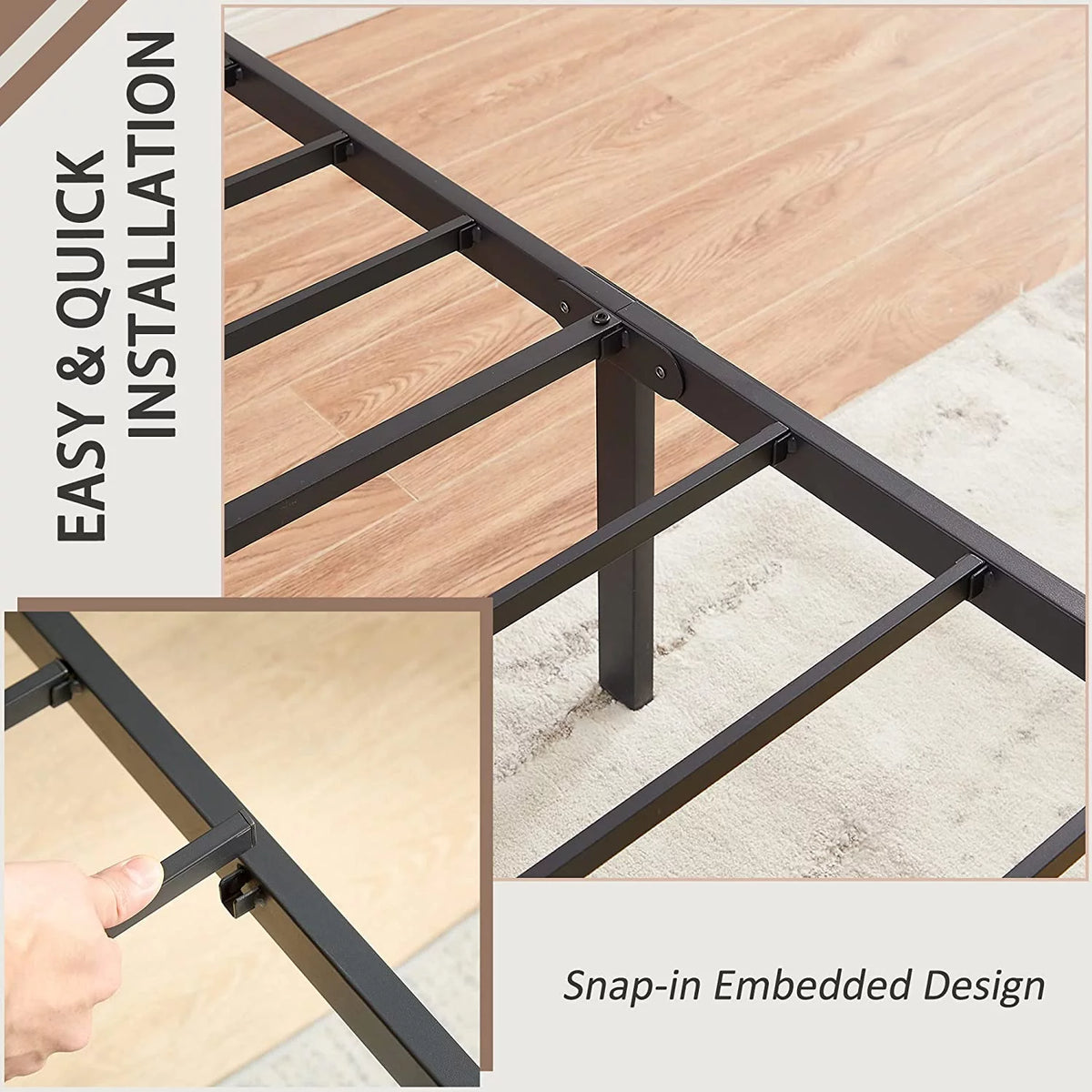 Twin Size Black Metal Platform Bed Frame with Headboard and Footboard H94940