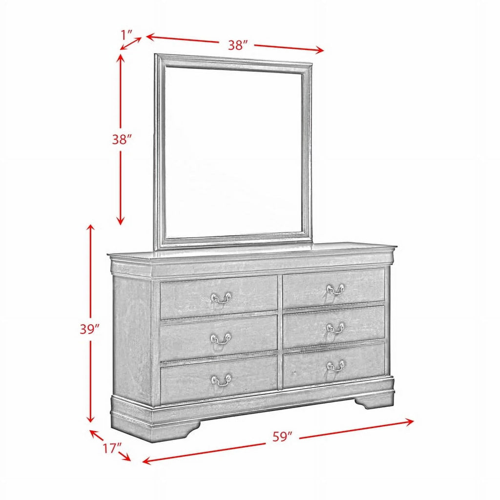 Cherry Wood 6-Drawer Dresser & Mirror E6989