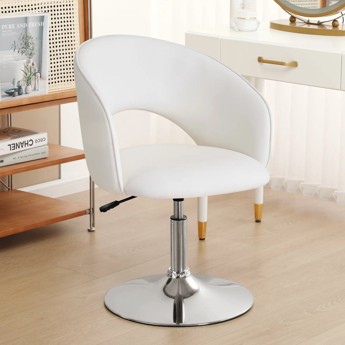 White Faux PU Upholstered Swivel Accent Chair N1045
