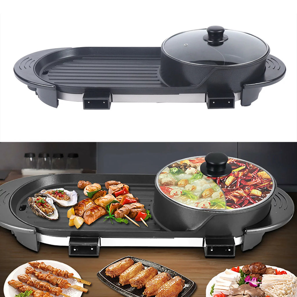 2 in 1 Electric Hot Pot Barbecue Grill Non-Stick Pan B778