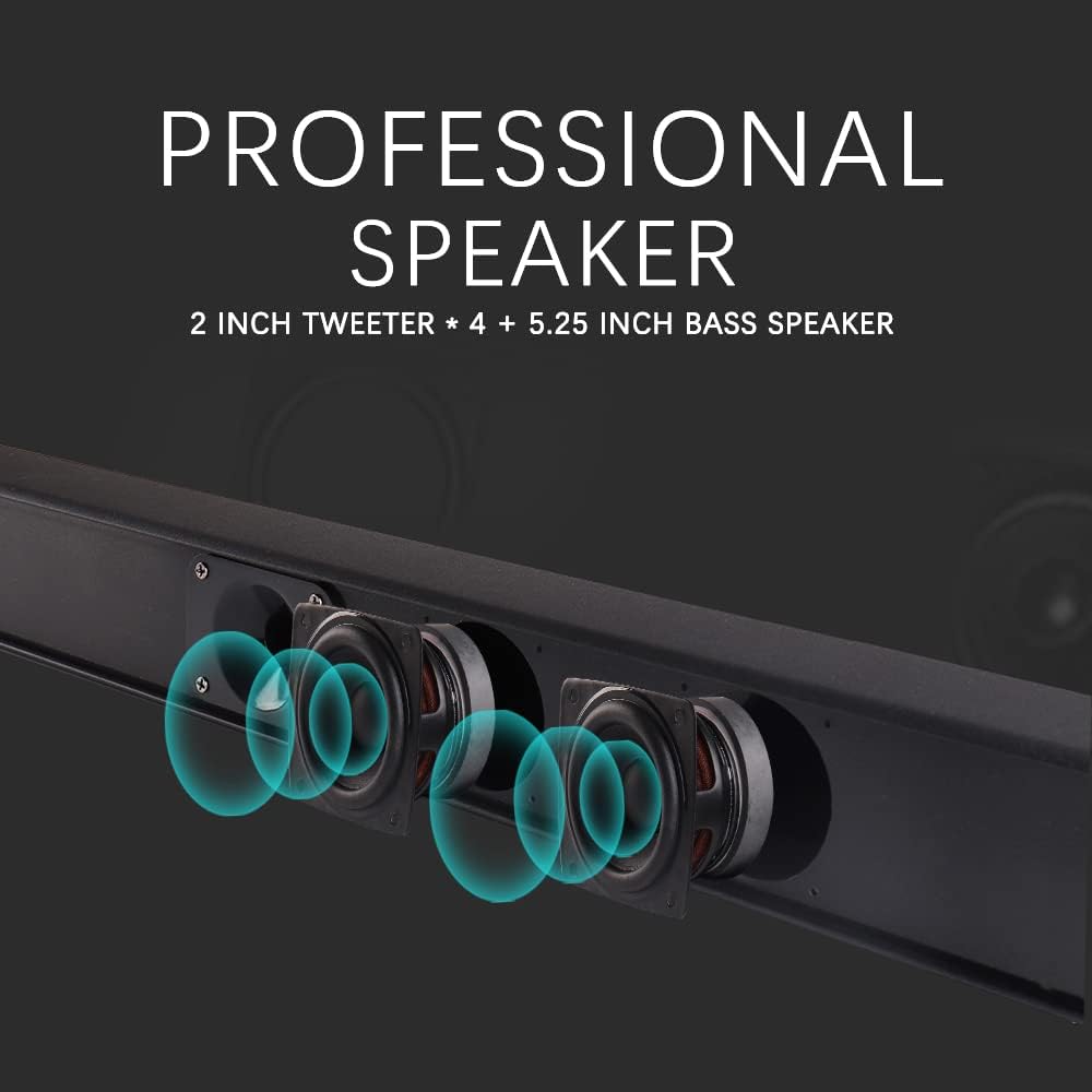 38.5” 2.1 CH Sound Bar with 5.25 inch Subwoofer, Bluetooth 5.0, HDMI(ARC), Optical, COAXIAL, AUX, RCA, USB, Black W6111