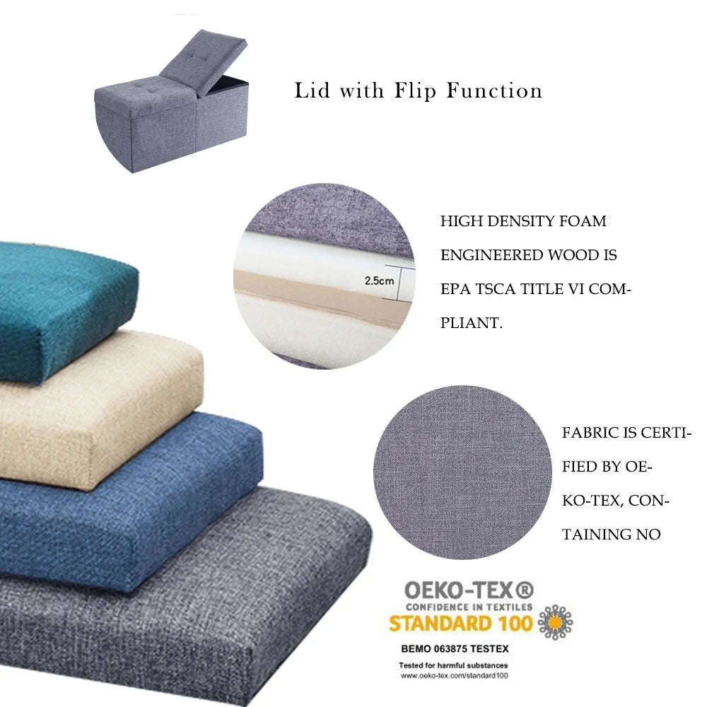 Linen Fabric Storage Ottoman Bench K354098