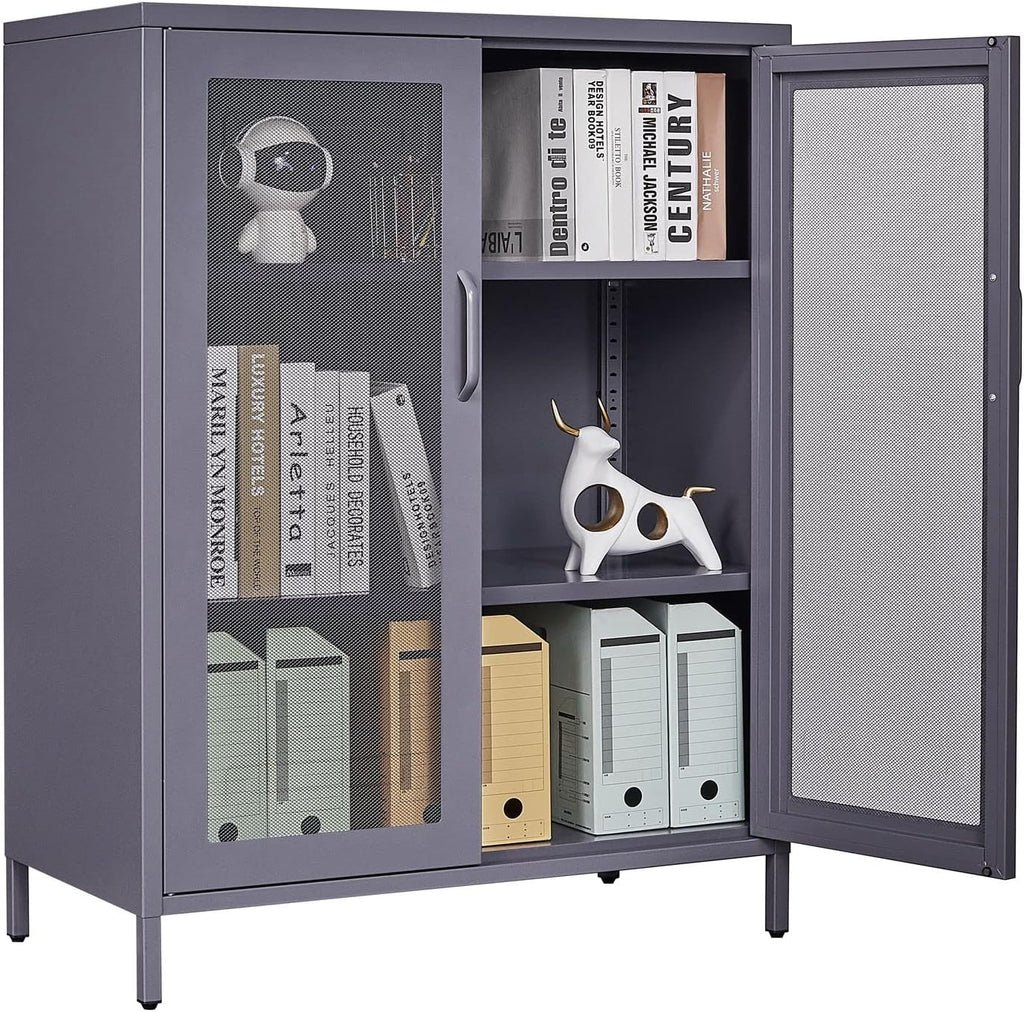 Black Metal Storage Cabinet with 2 Adjustable Shelves and Lock D766723