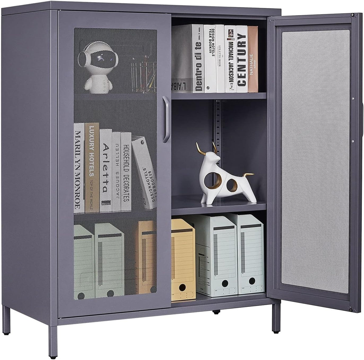Black Metal Storage Cabinet with 2 Adjustable Shelves and Lock D766723