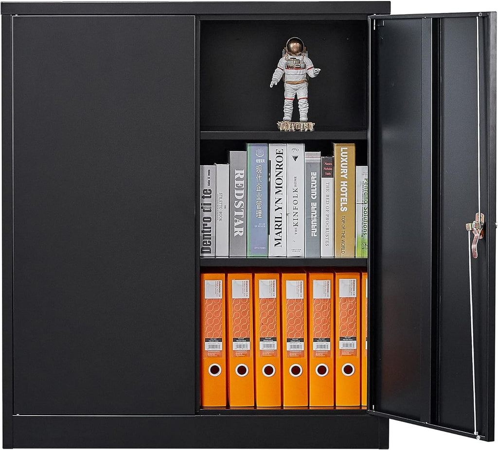 Black Metal Storage Cabinet with 2 Adjustable Shelves and Lock D766723