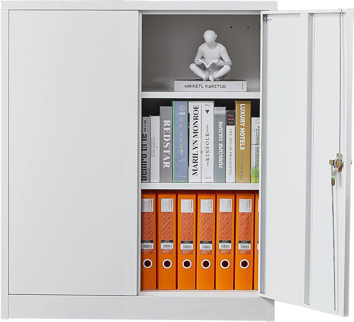 Black Metal Storage Cabinet with 2 Adjustable Shelves and Lock D766723