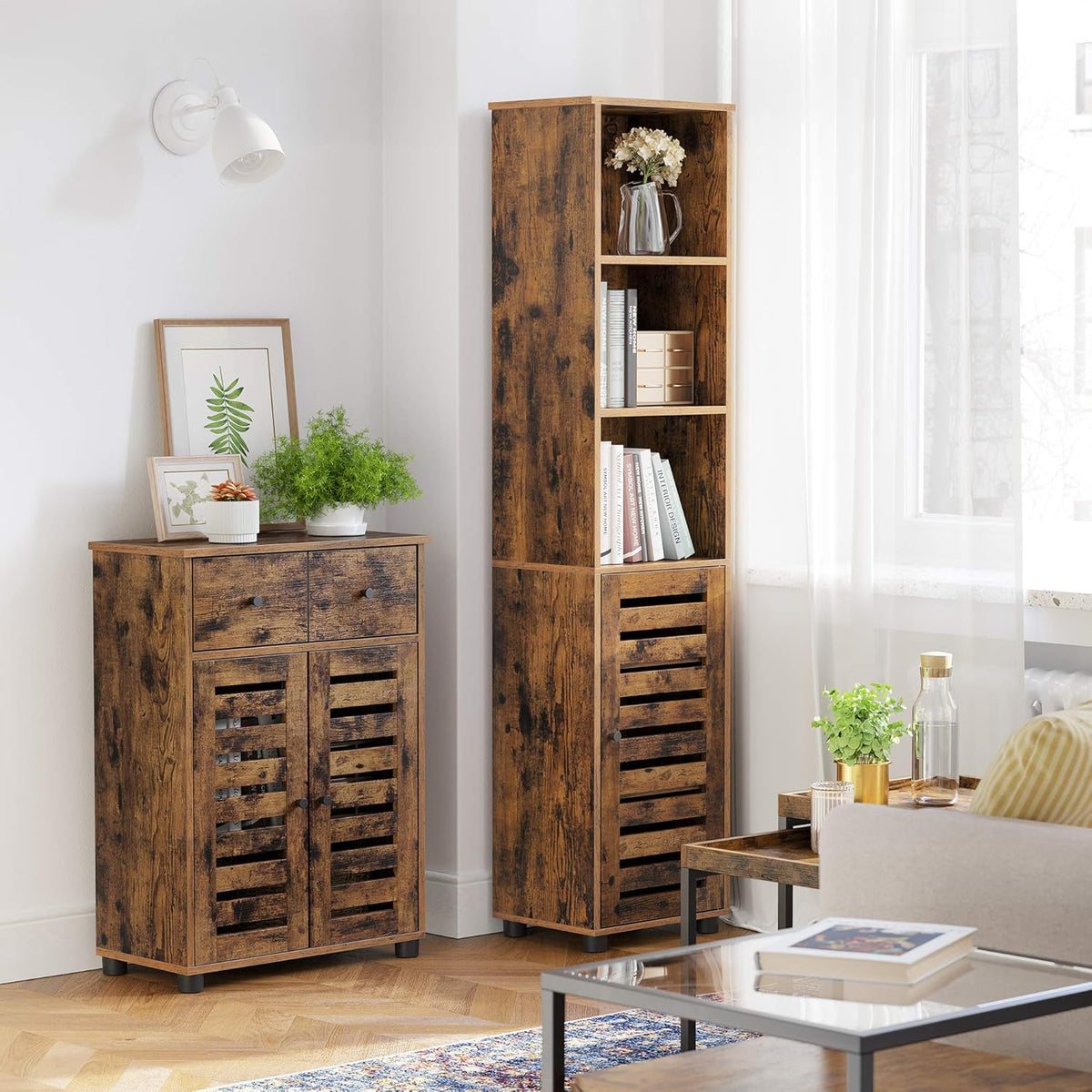 Bathroom Storage Floor Cabinet with 2 Louvered Doors Drawer N286361