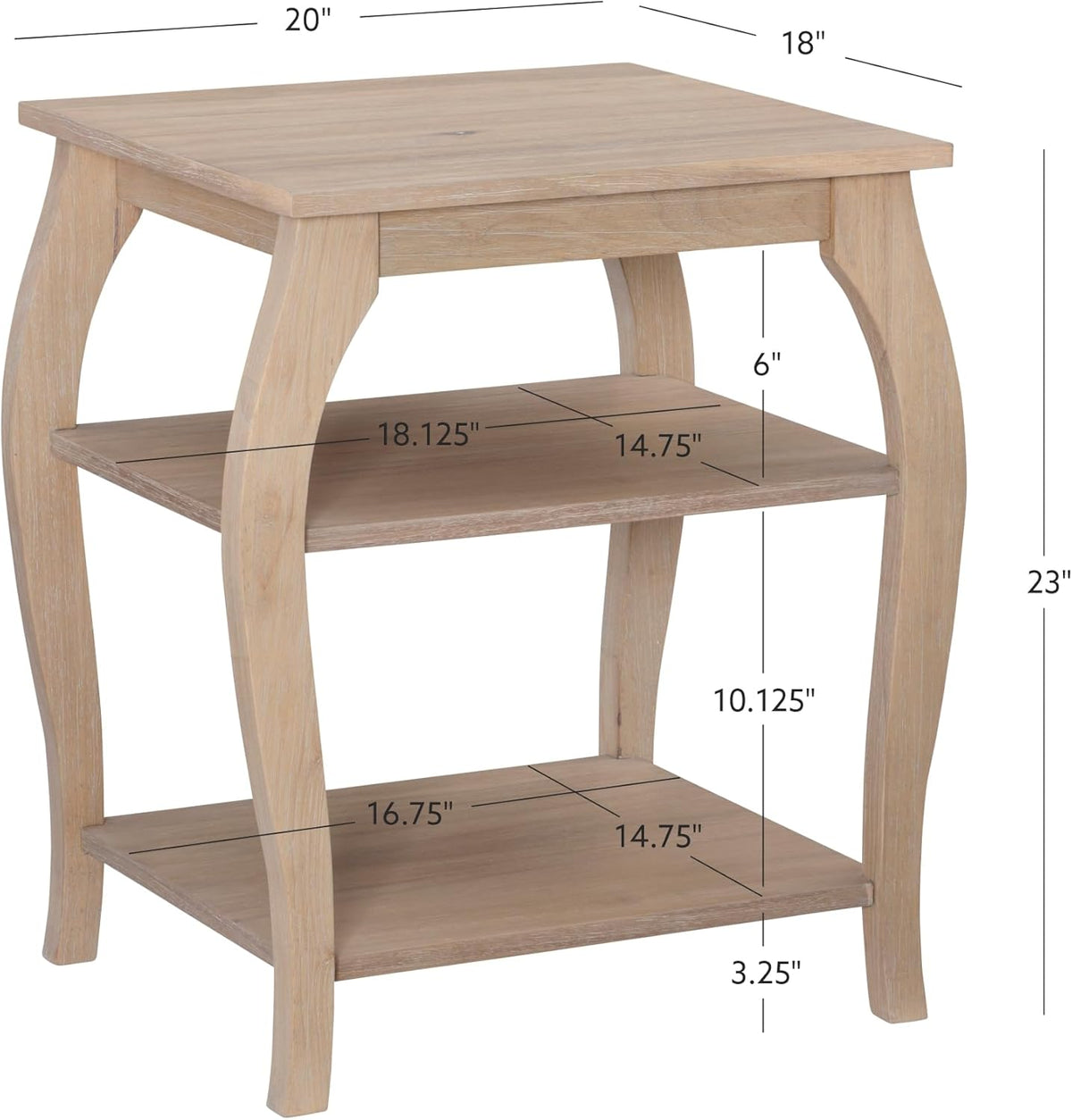 Natural Wooden Side Table with Curved Legs and Two Display Shelves N271