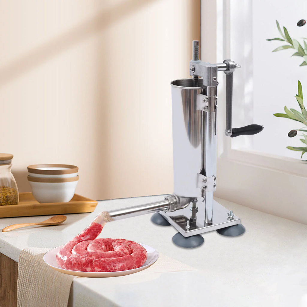 3L Manual Sausage Stuffer Stainless Steel Vertical Sausage Maker with 8 Tubes Z620934
