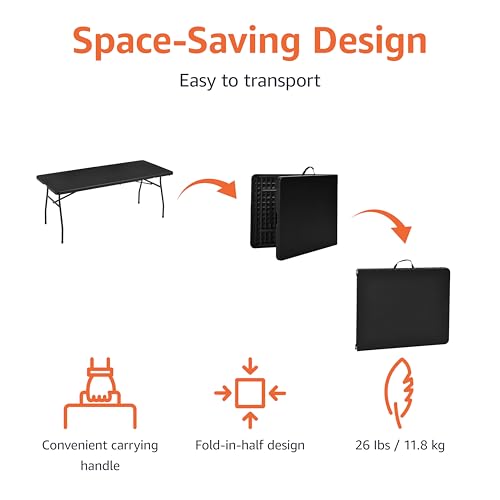 White 6 ft Folding Table with Carrying Handle F553